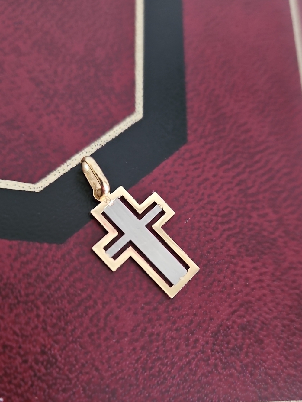 14k Gold and White Cross Pendant Necklace Charm.